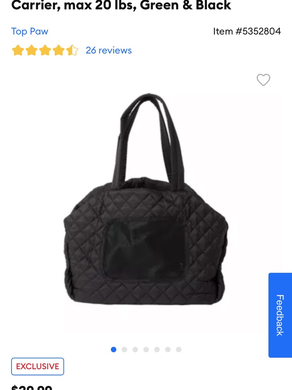 Top Paw Bed Tote Pet Carrier – Black | NWOT